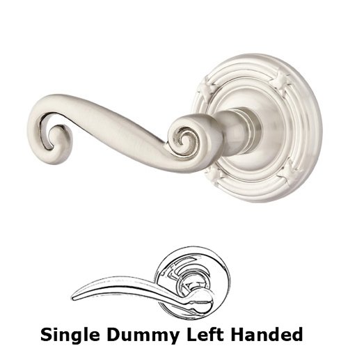 Emtek Single Dummy Left Handed Rustic Door Lever With Ribbon & Reed Rose in Satin Nickel