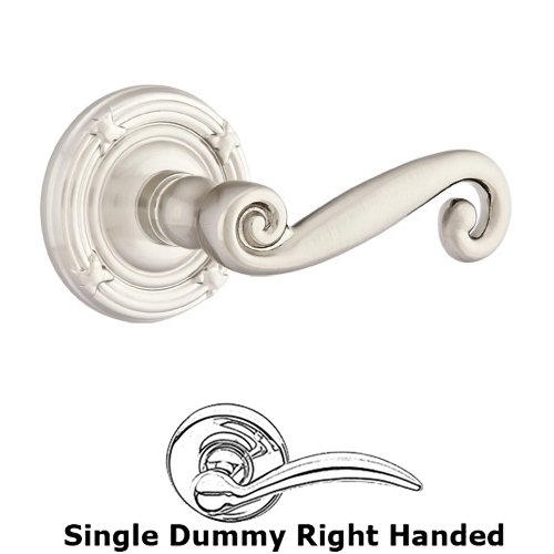 Emtek Single Dummy Right Handed Rustic Door Lever With Ribbon & Reed Rose in Satin Nickel