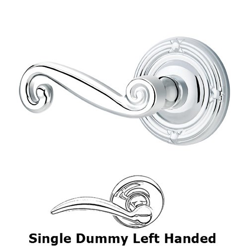 Emtek Single Dummy Left Handed Rustic Door Lever With Ribbon & Reed Rose in Polished Chrome