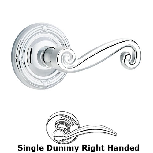 Emtek Single Dummy Right Handed Rustic Door Lever With Ribbon & Reed Rose in Polished Chrome