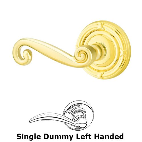 Emtek Single Dummy Left Handed Rustic Door Lever With Ribbon & Reed Rose in Unlacquered Brass