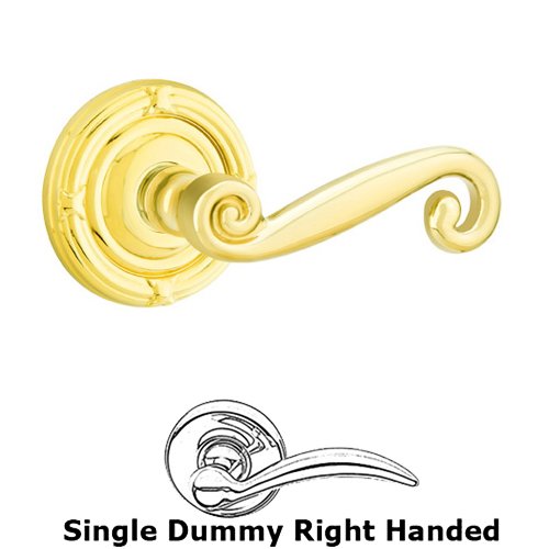 Emtek Single Dummy Right Handed Rustic Door Lever With Ribbon & Reed Rose in Unlacquered Brass