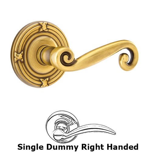 Emtek Single Dummy Right Handed Rustic Door Lever With Ribbon & Reed Rose in French Antique Brass