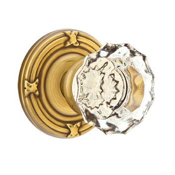 Emtek Astoria Double Dummy Door Knob with Ribbon & Reed Rose in French Antique Brass