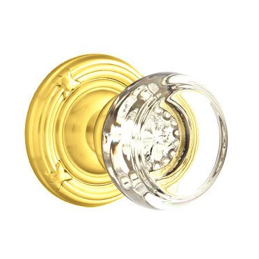 Emtek Georgetown Double Dummy Door Knob with Ribbon & Reed Rose in Polished Brass