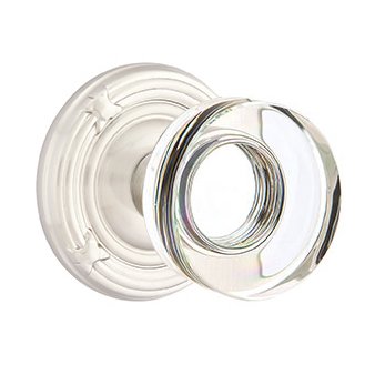 Emtek Modern Disc Glass Double Dummy Door Knob with Ribbon & Reed Rose in Satin Nickel