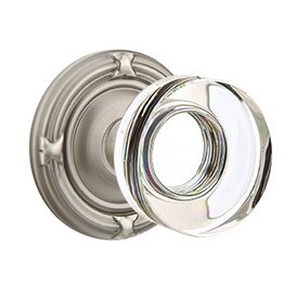 Emtek Modern Disc Glass Double Dummy Door Knob with Ribbon & Reed Rose in Pewter