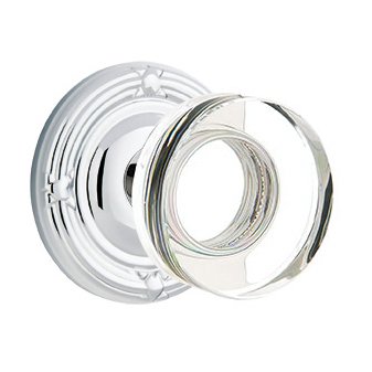 Emtek Modern Disc Glass Double Dummy Door Knob with Ribbon & Reed Rose in Polished Chrome