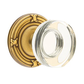 Emtek Modern Disc Glass Double Dummy Door Knob with Ribbon & Reed Rose in French Antique Brass