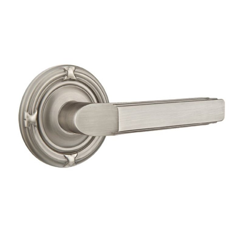 Emtek Double Dummy Right Handed Milano Door Lever With Ribbon & Reed Rose in Pewter