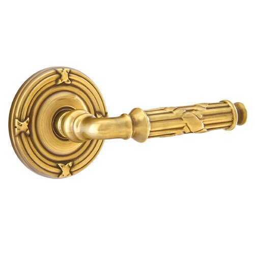 Emtek Double Dummy Ribbon & Reed Right Handed Lever With Ribbon & Reed Rose in French Antique Brass