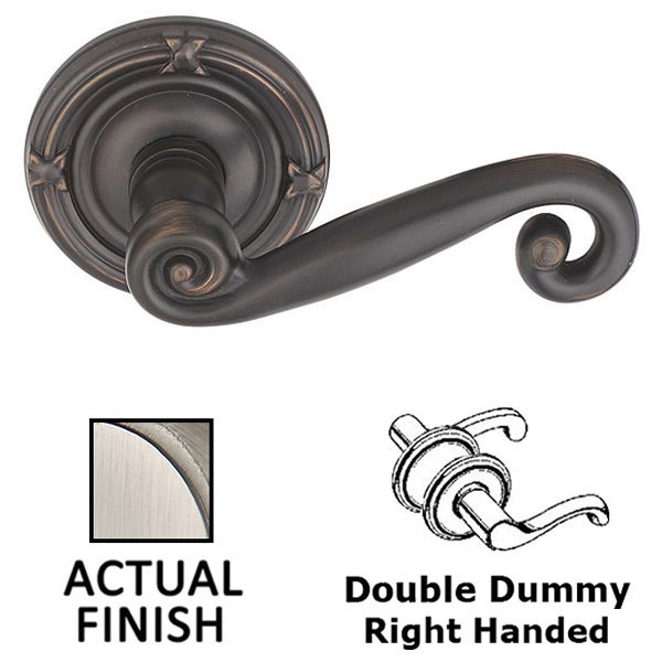 Emtek Double Dummy Right Handed Rustic Door Lever With Ribbon & Reed Rose in Pewter