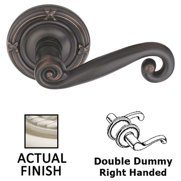 Emtek Double Dummy Right Handed Rustic Door Lever With Ribbon & Reed Rose in Satin Nickel