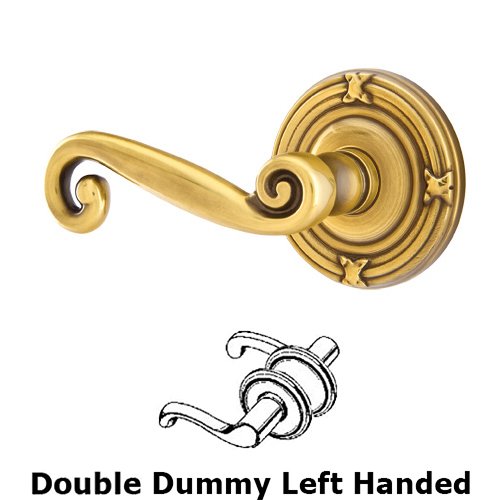 Emtek Double Dummy Left Handed Rustic Door Lever With Ribbon & Reed Rose in French Antique Brass
