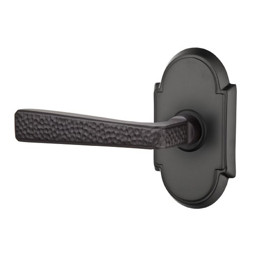 Emtek Left Handed Single Dummy  Hammered Door Lever with #8 Rose in Flat Black