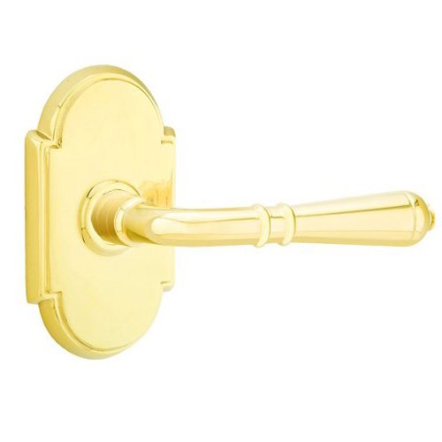 Emtek Double Dummy Right Handed Turino Door Lever With #8 Rose in Unlacquered Brass