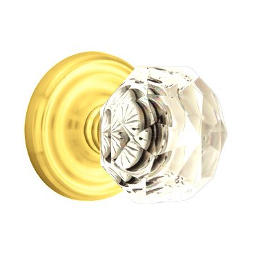 Emtek Diamond Passage Door Knob with Regular Rose and Concealed Screws in Unlacquered Brass