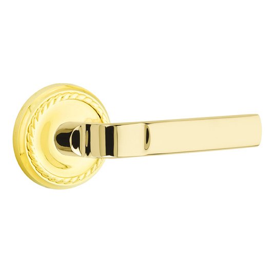 Emtek Passage Aston Right Handed Lever with Rope Rose and Concealed Screws in Unlacquered Brass
