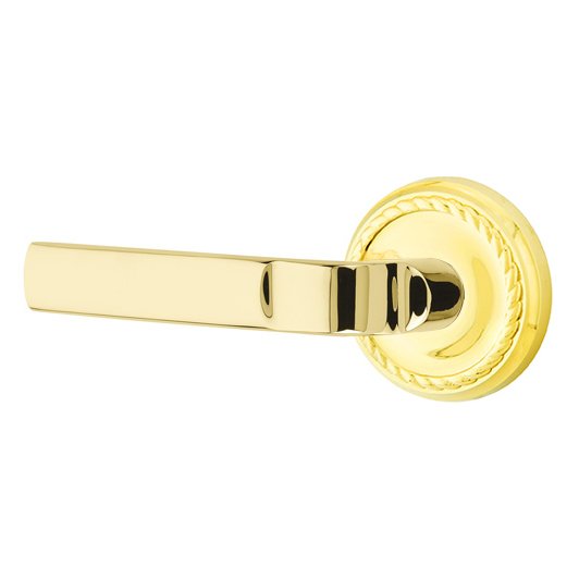 Emtek Passage Aston Left Handed Lever with Rope Rose and Concealed Screws in Unlacquered Brass