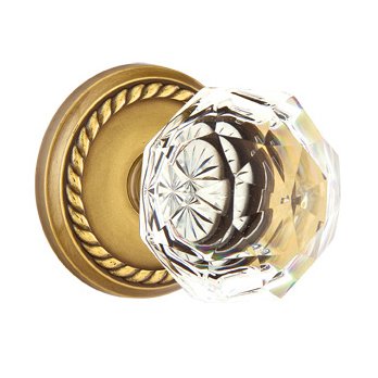 Emtek Diamond Passage Door Knob with Rope Rose and Concealed Screws in French Antique Brass