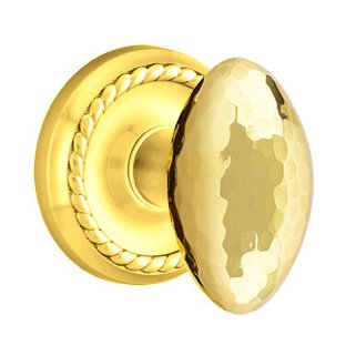 Emtek Passage Hammered Egg Door Knob with Rope Rose in Unlacquered Brass