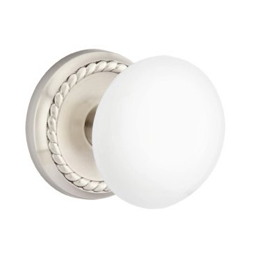 Emtek Passage Ice White Knob And Rope Rosette With Concealed Screws  in Satin Nickel