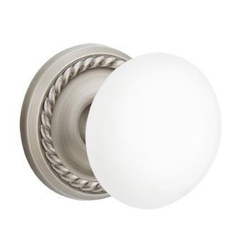 Emtek Passage Ice White Knob And Rope Rosette With Concealed Screws  in Pewter