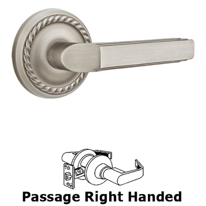 Emtek Passage Right Handed Milano Door Lever With Rope Rose in Pewter