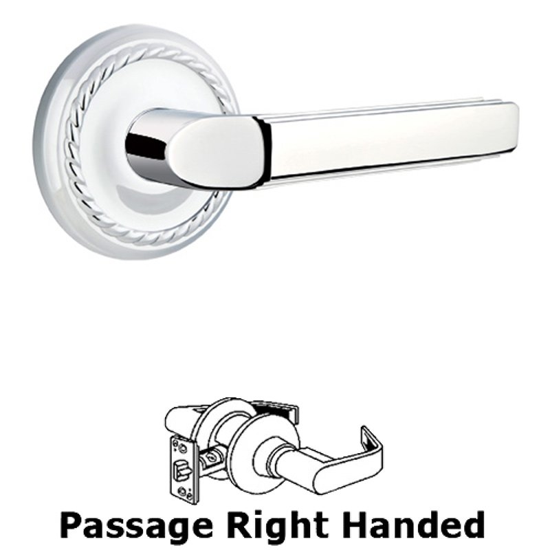 Emtek Passage Right Handed Milano Door Lever With Rope Rose in Polished Chrome