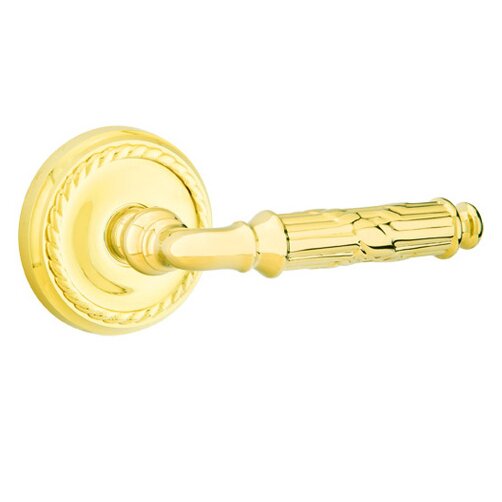 Emtek Passage Right Handed Ribbon & Reed Lever With Rope Rose in Unlacquered Brass