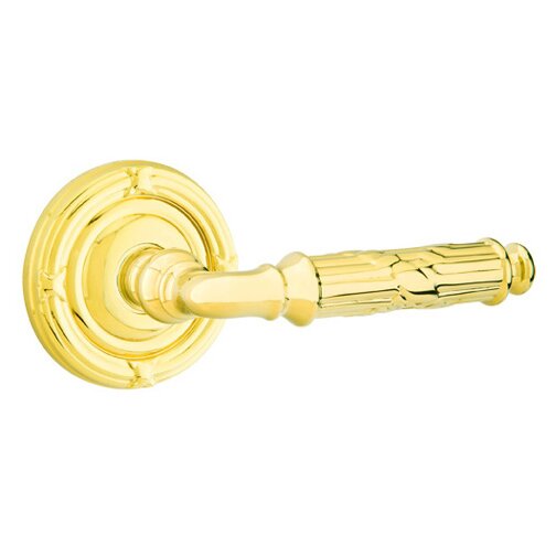 Emtek Passage Right Handed Ribbon & Reed Lever With Ribbon & Reed Rose in Unlacquered Brass