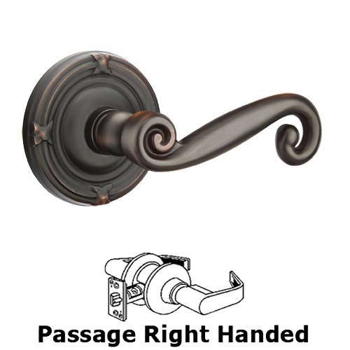 Emtek Passage Right Handed Rustic Door Lever With Ribbon & Reed Rose in Oil Rubbed Bronze