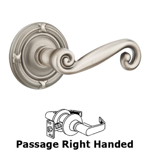 Emtek Passage Right Handed Rustic Door Lever With Ribbon & Reed Rose in Pewter