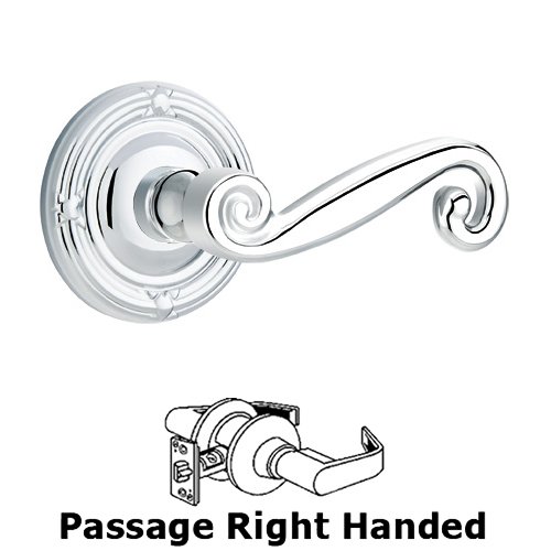 Emtek Passage Right Handed Rustic Door Lever With Ribbon & Reed Rose in Polished Chrome