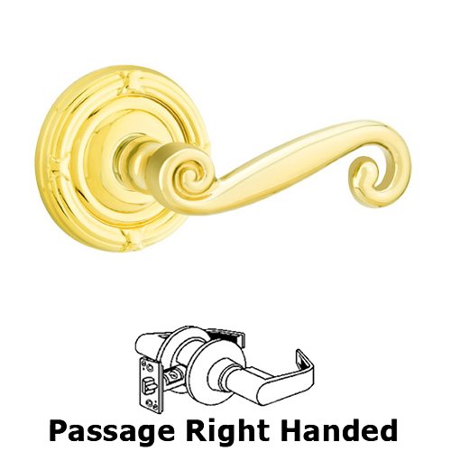 Emtek Passage Right Handed Rustic Door Lever With Ribbon & Reed Rose in Unlacquered Brass
