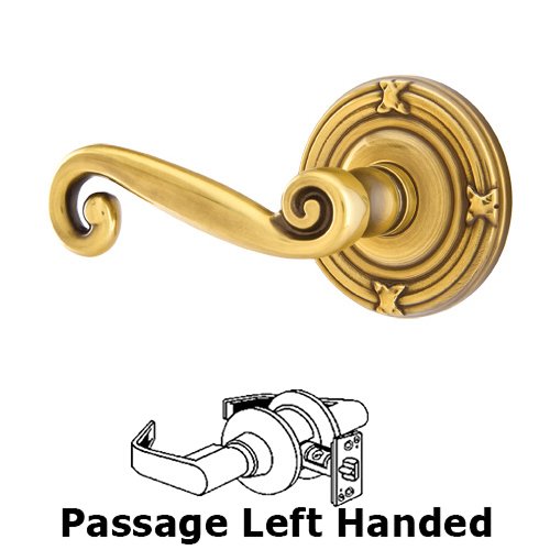 Emtek Passage Left Handed Rustic Door Lever With Ribbon & Reed Rose in French Antique Brass