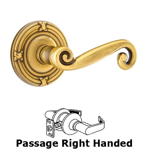 Emtek Passage Right Handed Rustic Door Lever With Ribbon & Reed Rose in French Antique Brass