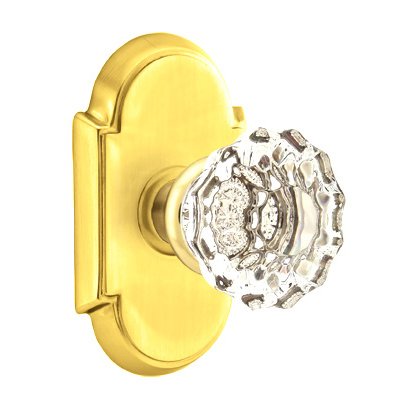Emtek Astoria Passage Door Knob with #8 Rose and Concealed Screws in Unlacquered Brass