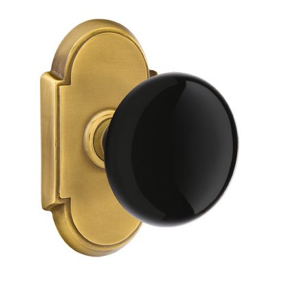 Emtek Passage Ebony Knob And #8 Rosette With Concealed Screws in French Antique Brass