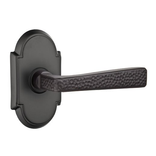 Emtek Right Handed Passage Hammered Door Lever with #8 Rose in Flat Black