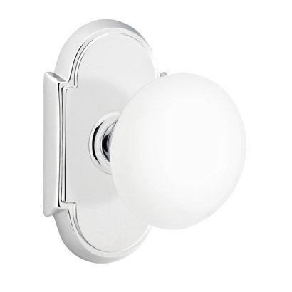 Emtek Passage Ice White Knob And #8 Rosette With Concealed Screws in Polished Chrome