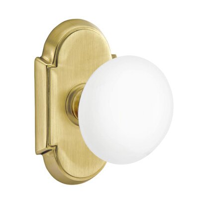 Emtek Passage Ice White Knob And #8 Rosette With Concealed Screws in Satin Brass
