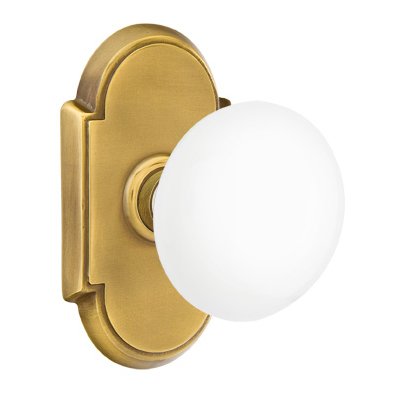 Emtek Passage Ice White Knob And #8 Rosette With Concealed Screws in French Antique Brass