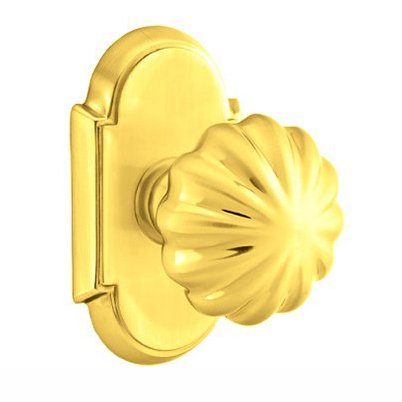 Emtek Passage Melon Door Knob With #8 Rose in Unlacquered Brass