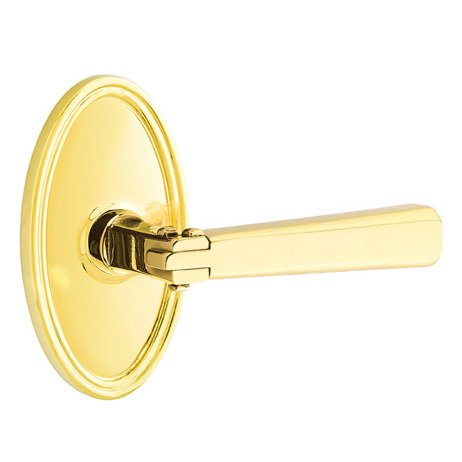 Emtek Right Handed Passage Arts & Crafts Door Lever with Oval Rose in Unlacquered Brass