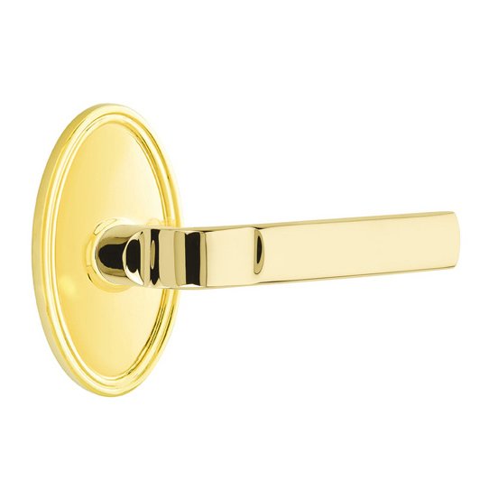 Emtek Passage Aston Right Handed Lever with Oval Rose and Concealed Screws in Unlacquered Brass