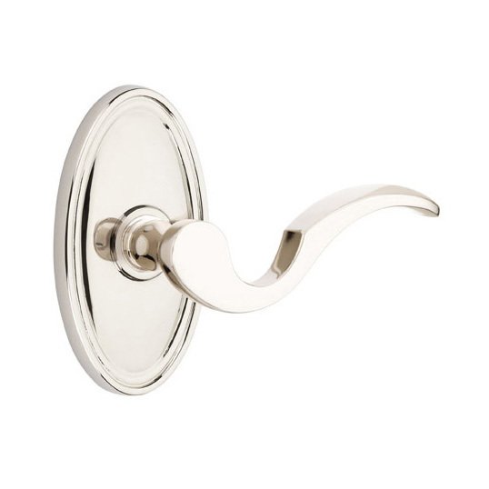 Emtek Passage Right Handed Cortina Door Lever With Oval Rose in Polished Nickel