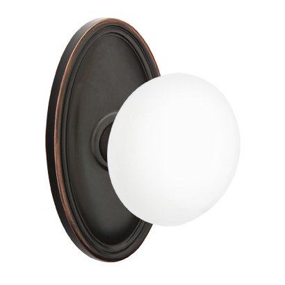 Emtek Passage Ice White Knob And Oval Rosette With Concealed Screws in Oil Rubbed Bronze