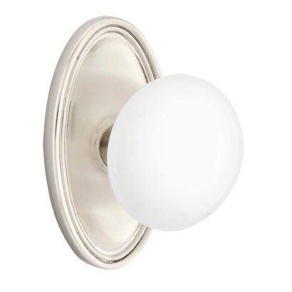 Emtek Passage Ice White Knob And Oval Rosette With Concealed Screws in Satin Nickel