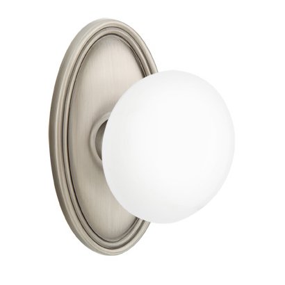 Emtek Passage Ice White Knob And Oval Rosette With Concealed Screws in Pewter